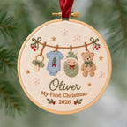 Personalized Baby’s First Christmas Clothesline Ornament - Embroidered Name Keepsake