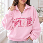 Breast Cancer Awareness Quarter Zip - PINK Patchwork Appliqué Pullover