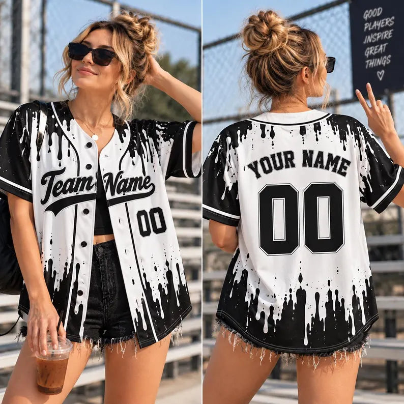 Custom Paint Splatter Baseball Jersey - Personalized Name & Number Team Shirt