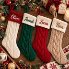 Personalized Knit Christmas Stocking - Custom Family Holiday Mantel Decor