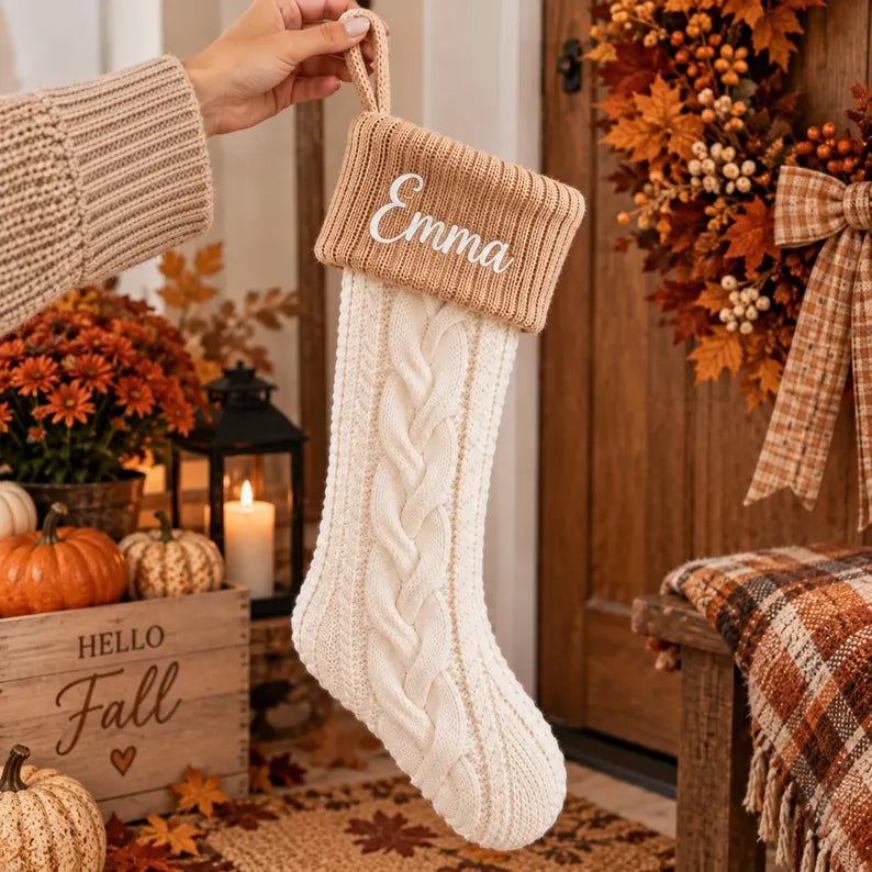 Personalized Knit Christmas Stocking - Custom Family Holiday Mantel Decor