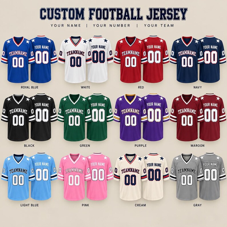 Custom Football Jersey - Personalized Name & Number Team Shirt