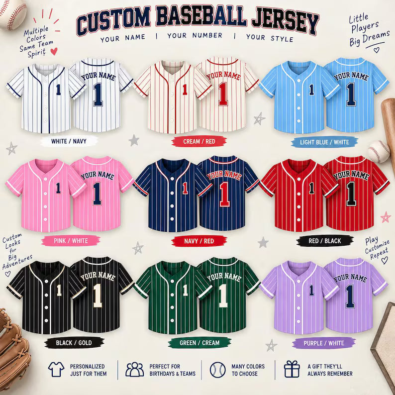 Custom Navy Pinstripe Baseball Jersey - Personalized Name & Number