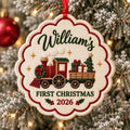 Personalized Baby’s First Christmas Train Ornament 2026 - Embroidered Vintage Toy Train with Custom Name