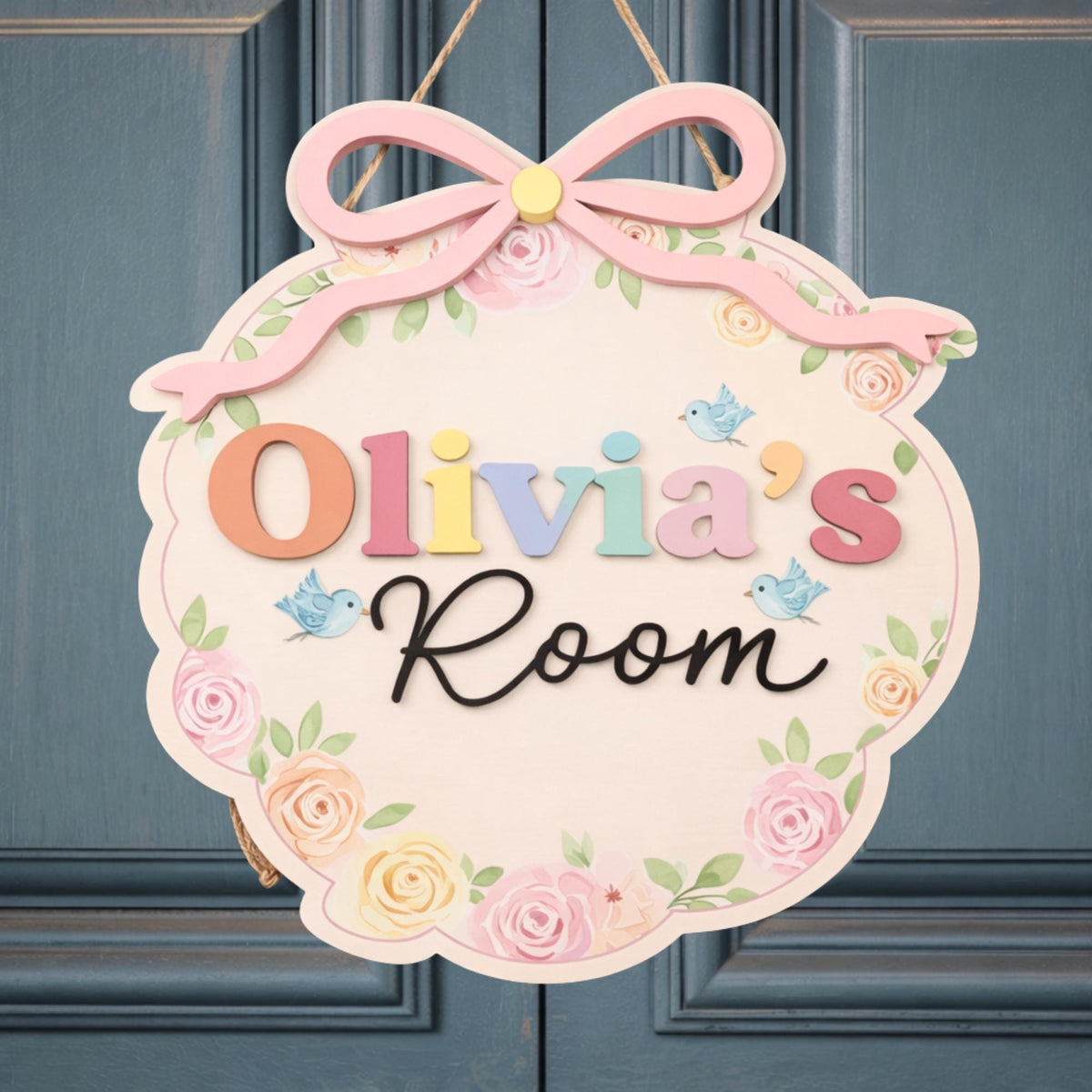 Personalized Floral Girl Door Sign design detail