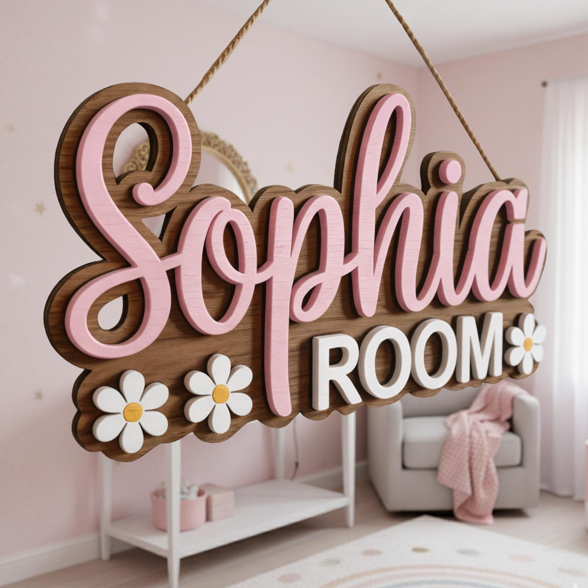 Personalized Girly Name Door Sign, Custom Kids Name Sign, Nursery Wall Decor, Wooden Baby Name Sign, Floral Name Sign, Girl R