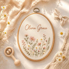 Personalized Baby Name Hoop - Floral Embroidered Nursery Decor