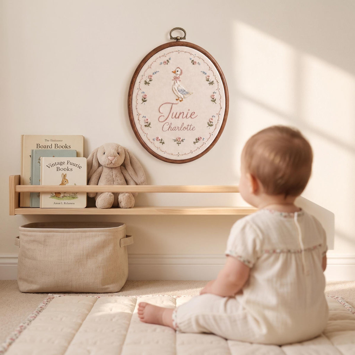 Personalized Storybook Goose Name Hoop - Embroidered Nursery Decor