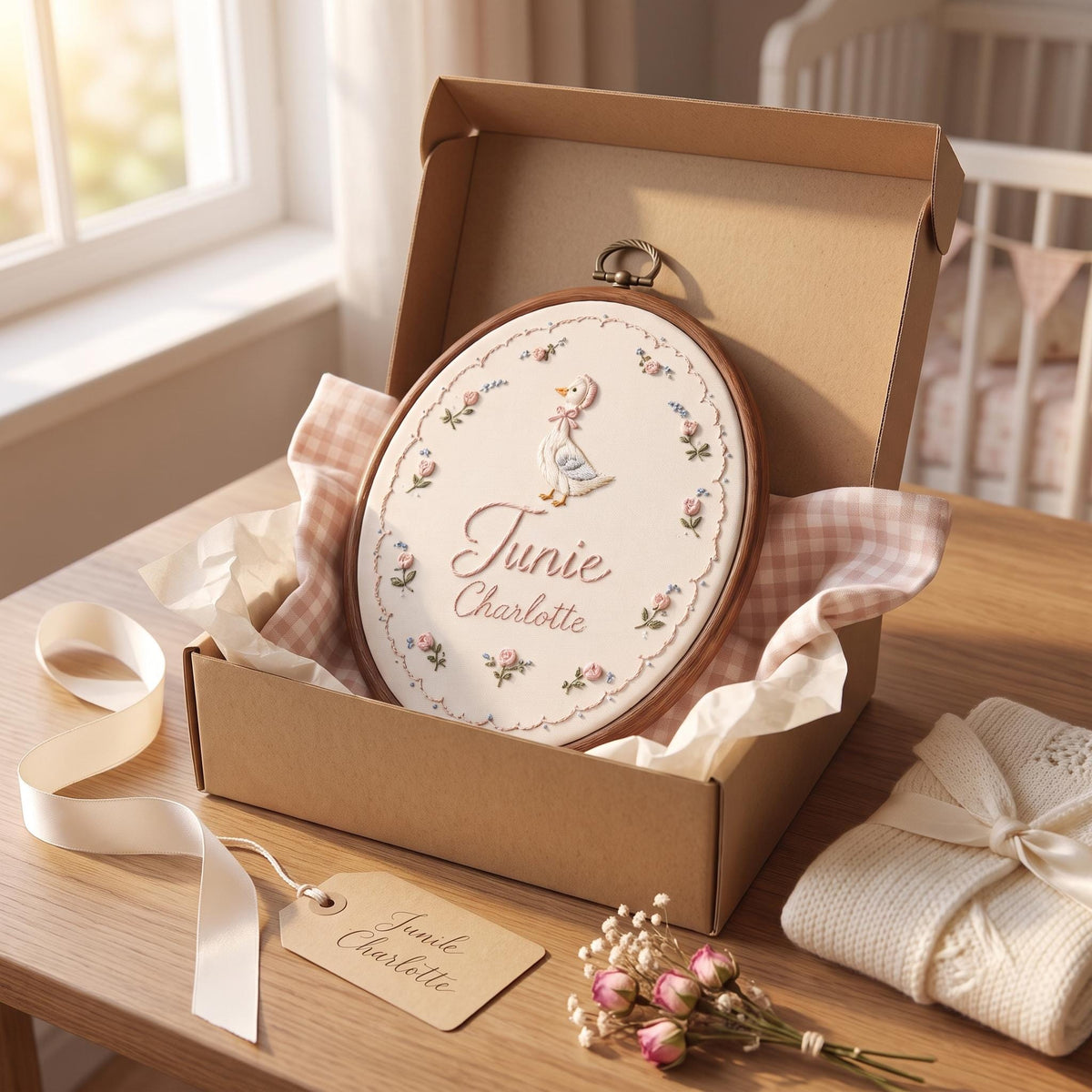 Personalized Storybook Goose Name Hoop - Embroidered Nursery Decor