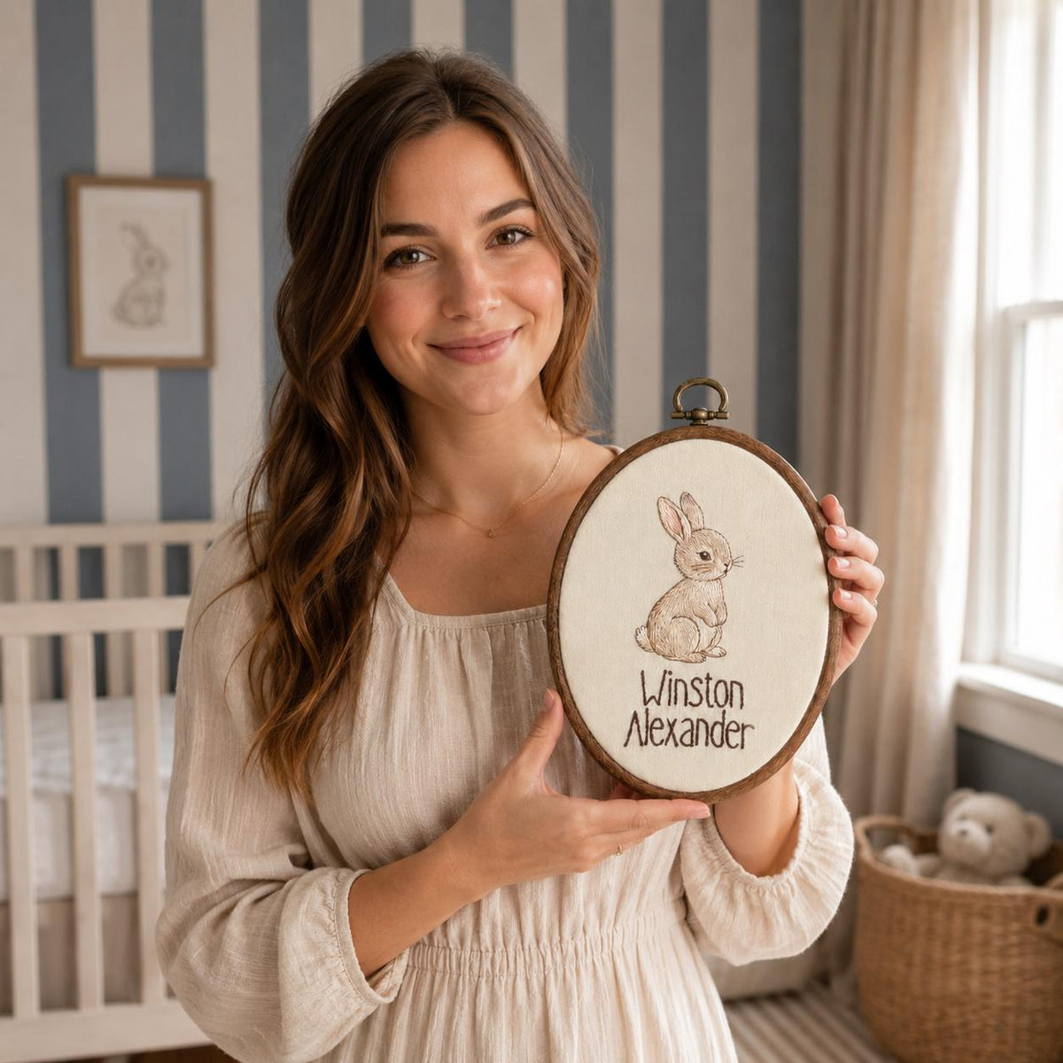 Personalized Bunny Baby Name Hoop - Woodland Nursery Wall Decor