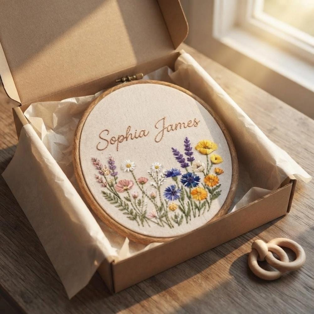 Personalized Oval Floral Baby Name Hoop - Embroidered Nursery Sign