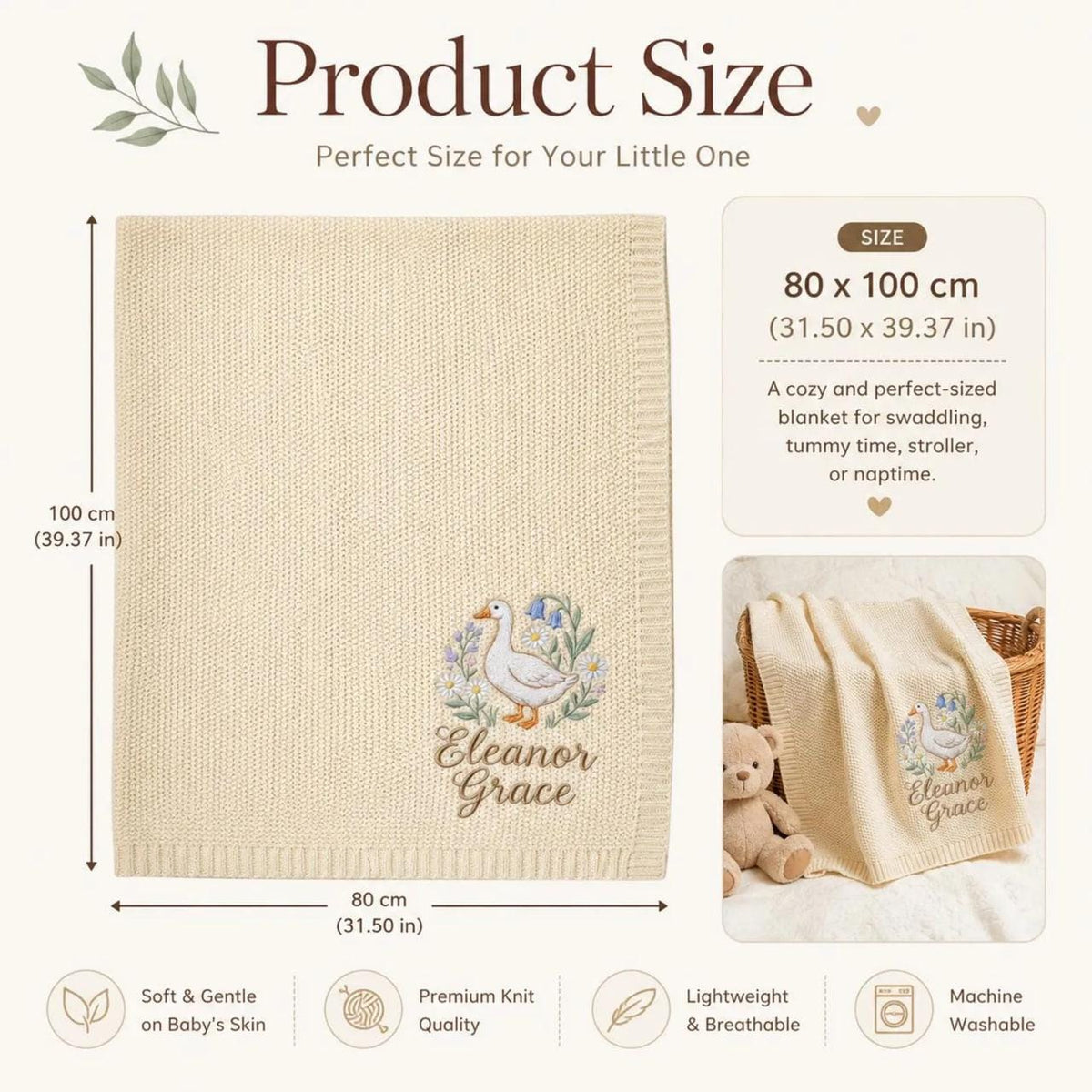 Personalized Floral Baby Blanket - Embroidered Knit Name Keepsake