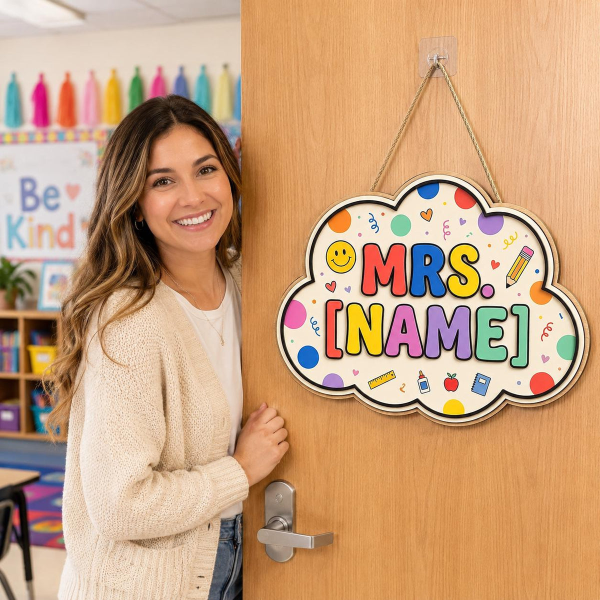 Personalized Colorful Teacher Sign - Classroom Welcome Decor