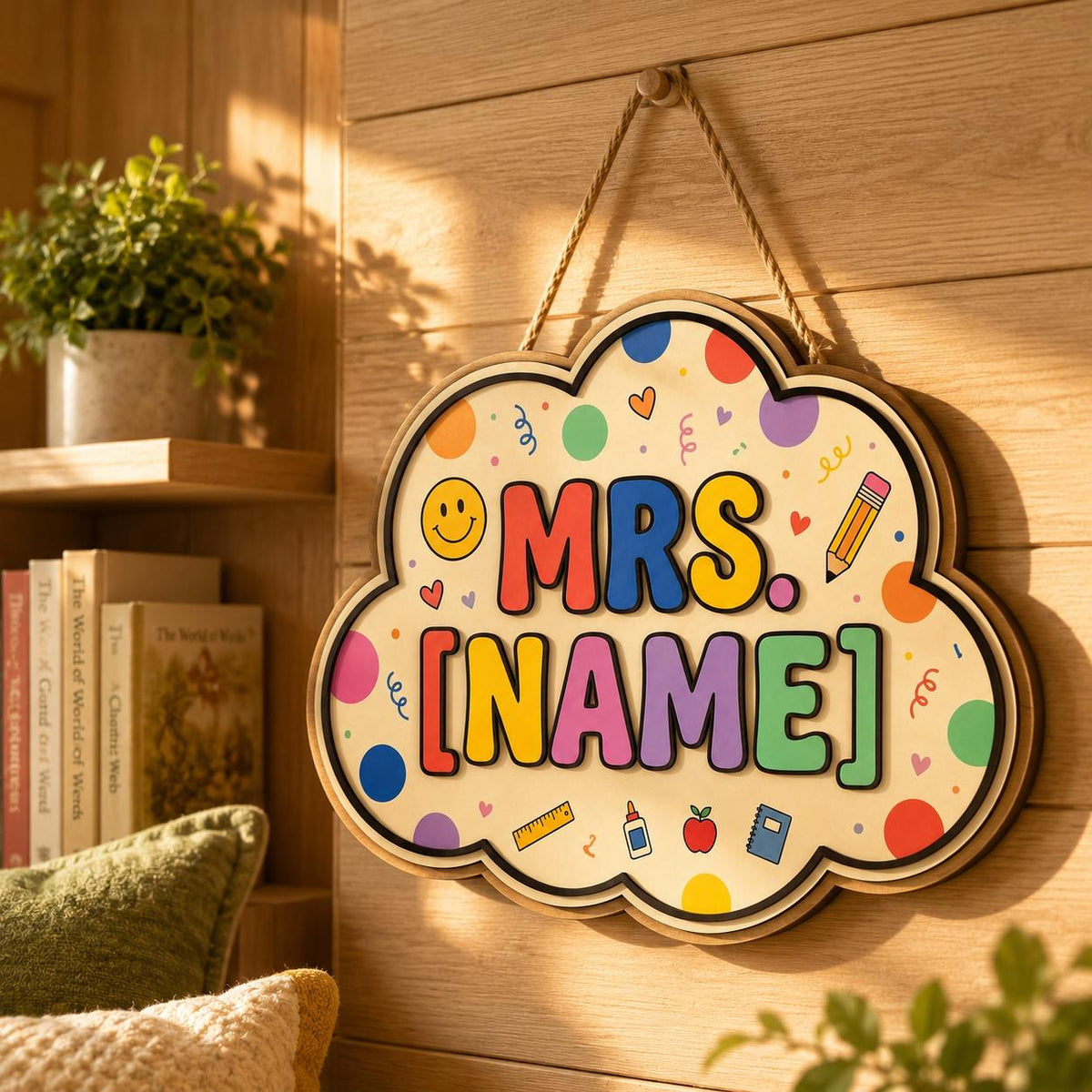 Personalized Colorful Teacher Sign - Classroom Welcome Decor