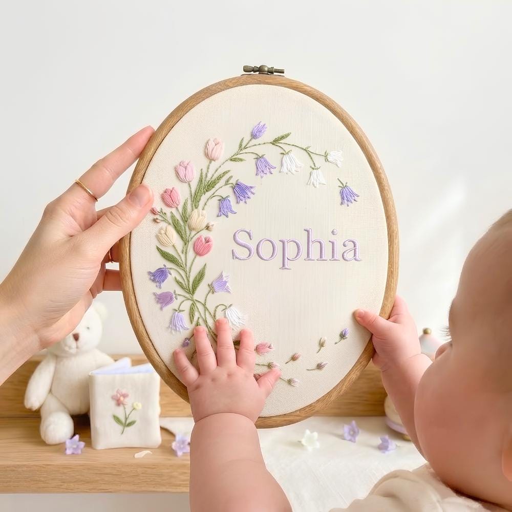 Personalized Floral Baby Name Hoop - Handmade Nursery Wall Art