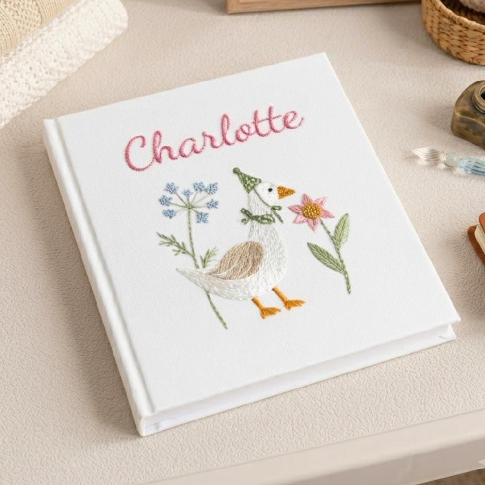 Personalized Floral Duck Photo Album - Embroidered Baby Memory Book
