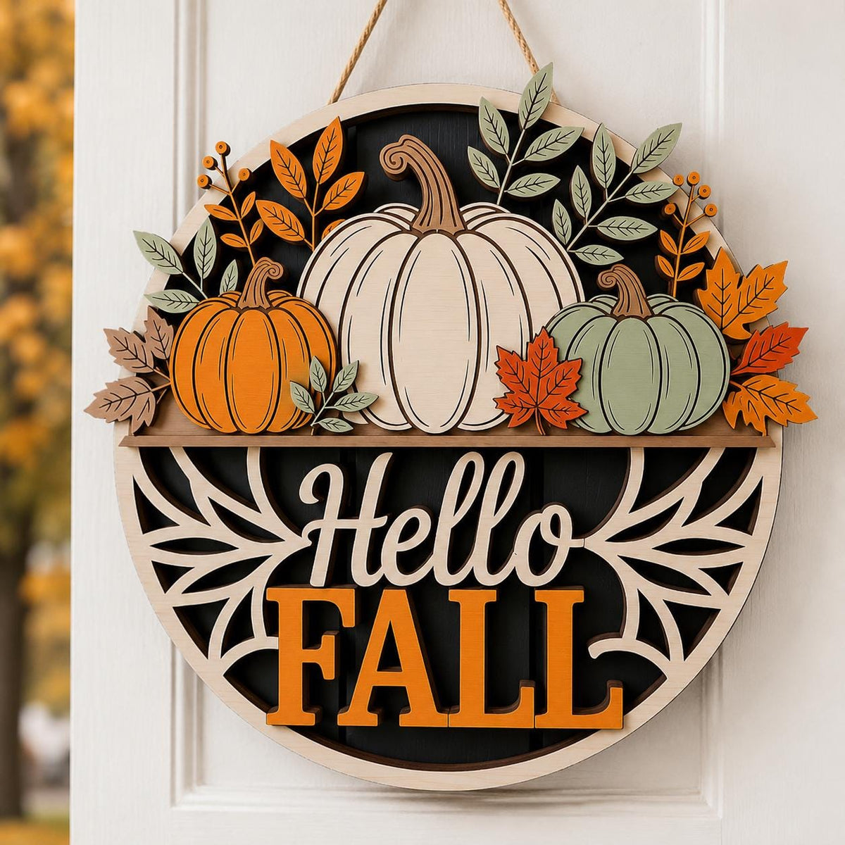 Hello Fall Pumpkin Door Sign
