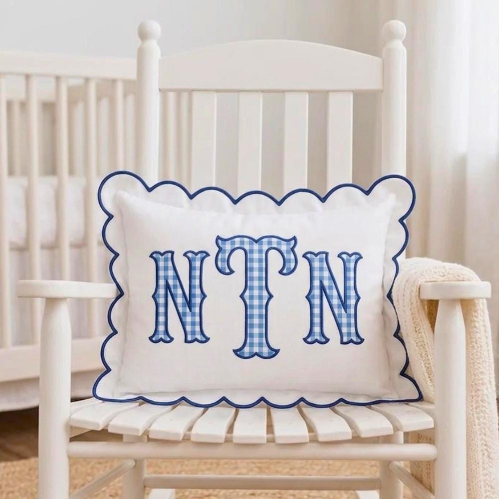 Personalized Scalloped Initial Pillow - Embroidered Home Decor