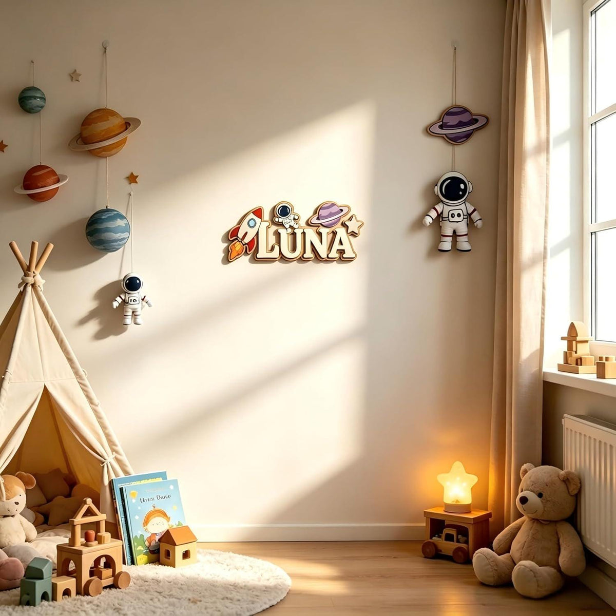 Personalized Space-Themed Baby Name Sign - Wooden Nursery Wall Decor