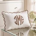 Personalized Linen Monogram Pillow - Scalloped Embroidered Cushion