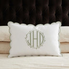 Personalized Classic Monogram Pillow - Scalloped Linen Cushion