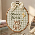 Personalized Cat Cub Baby Name Hoop - Embroidered Nursery Keepsake