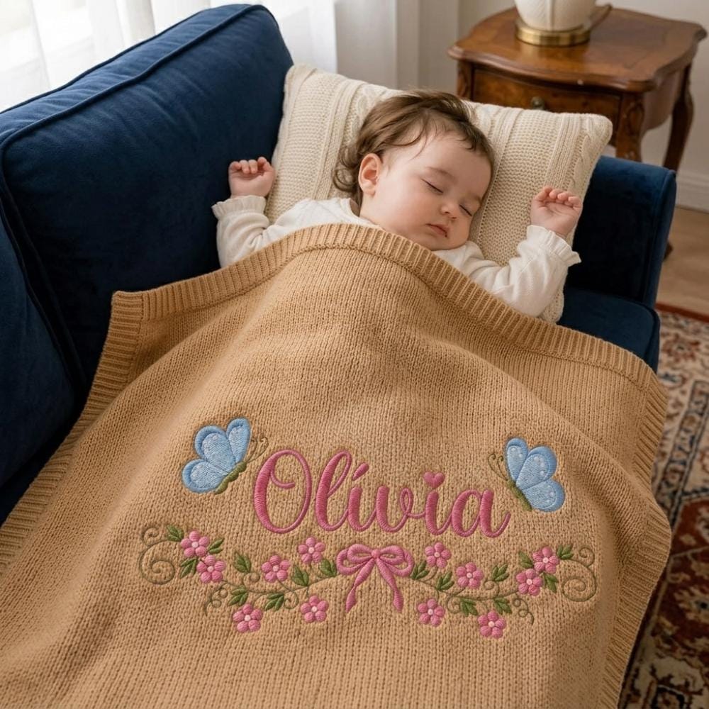 Personalized Butterfly Baby Blanket - Embroidered Floral Nursery Gift