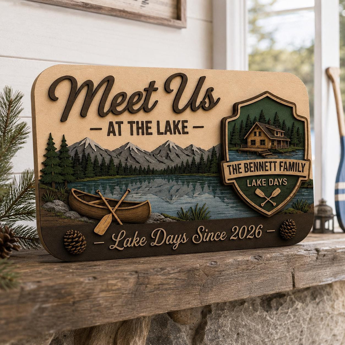 Personalized Lake House Sign display detail