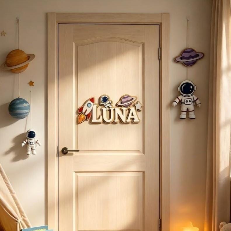 Personalized Space-Themed Baby Name Sign - Wooden Nursery Wall Decor