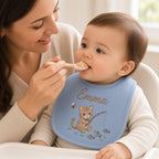 Personalized Cat Embroidered Baby Bib - Custom Muslin Name Bib