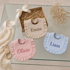 Personalized Birthday Ruffle Bib - Embroidered Baby Girl Keepsake