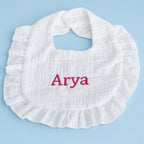 Personalized Cat Embroidered Baby Bib - Custom Muslin Name Bib