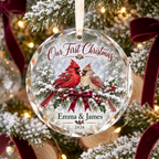 Personalized First Christmas Couple Glass Ornament - Custom Names Cardinal Keepsake