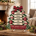 Personalized Family Christmas Tree Sign - Custom Names Wooden Tabletop Decor