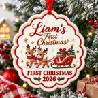 Custom Reindeer Sleigh Baby’s First Christmas Ornament - Personalized Baby Name Christmas Keepsake 2026