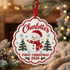 Personalized Baby’s First Christmas Ornament - Snowman Linen Custom Name Keepsake 2026