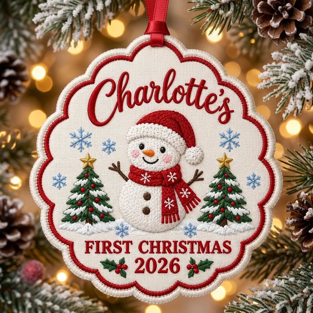 Personalized Baby’s First Christmas Ornament - Snowman Linen Custom Name Keepsake 2026