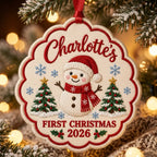 Personalized Baby’s First Christmas Ornament - Snowman Linen Custom Name Keepsake 2026