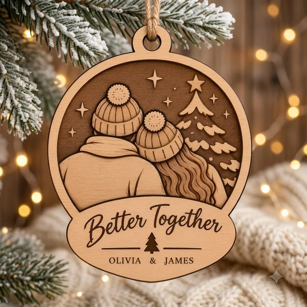 Personalized Better Together Christmas Ornament - Custom Couple Name Layered Wood