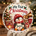 Personalized Penguin Baby First Christmas Ornament - Custom Name Glass Bauble 2026