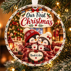 Personalized Penguin Couple Christmas Ornament - Custom Name Glass Tree Bauble 2026