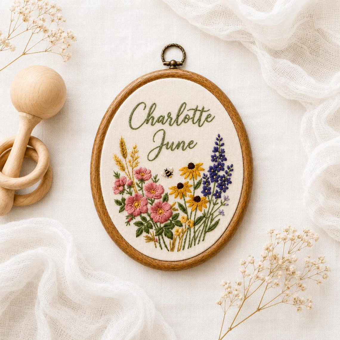 Personalized Wildflower Baby Name Hoop for nursery wall decor